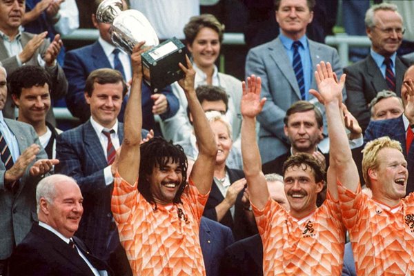 Ruud Gullit Netherlands Captain lifts EURO 1988 Trophy