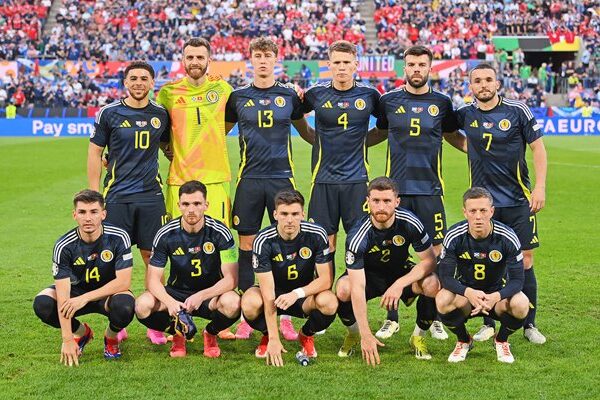 Scotland players line up v Switzerland Group A Cologne EURO 2024