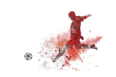 Soccer Player Strike — Watercolor Poster (Red)