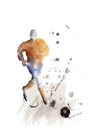 Soccer Player in Action — Watercolor Poster (Orange)