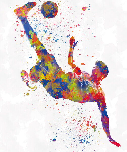 Soccer Bicycle Kick — Watercolor Splatter Poster