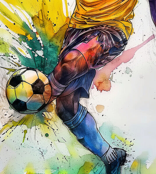 Bicycle Kick — Yellow Watercolor Illustration Poster