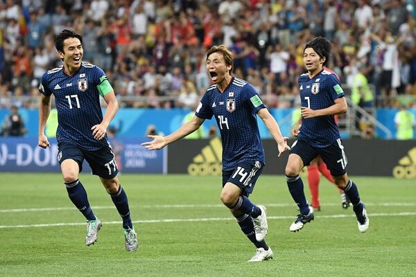 Takashi Inui Japan scores v Belgium Last 16 World Cup 2018