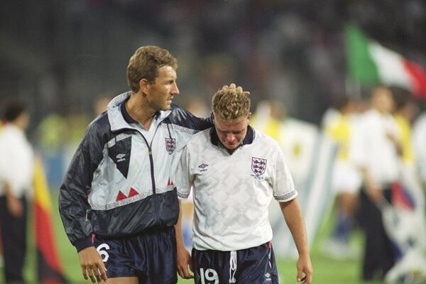 Terry Butcher consoles Paul Gascoigne England v West Germany 1990