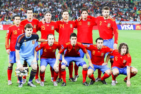 The Spain team line up - 2010 World Cup Semi Finals