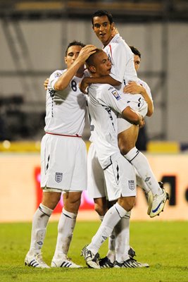 Theo Walcott celebrates his goal v Croatia