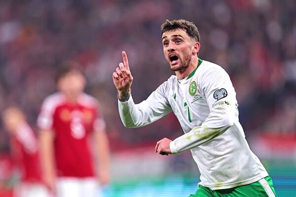 Troy Parrott Republic of Ireland celebrates v Hungary World Cup 2026 Qualifier