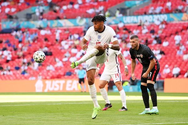 Tyrone Mings England clears v Croatia Wembley Euro 2020
