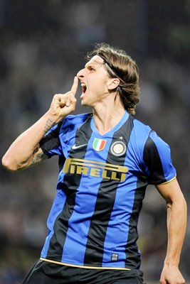 Zlatan Ibrahimovic of Inter celebrates a goal